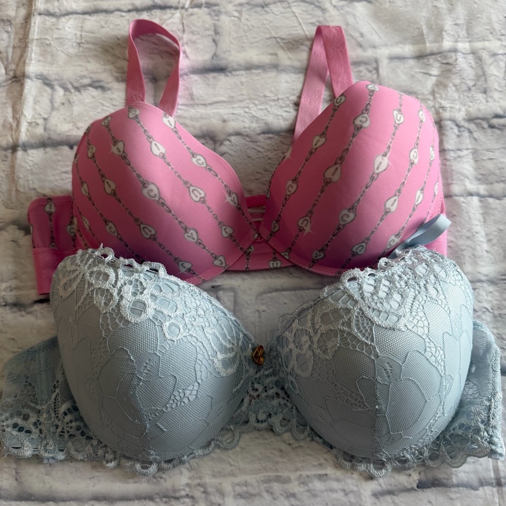 Juicy Couture Pink & Light Blue Lace Push-Up Bras Set